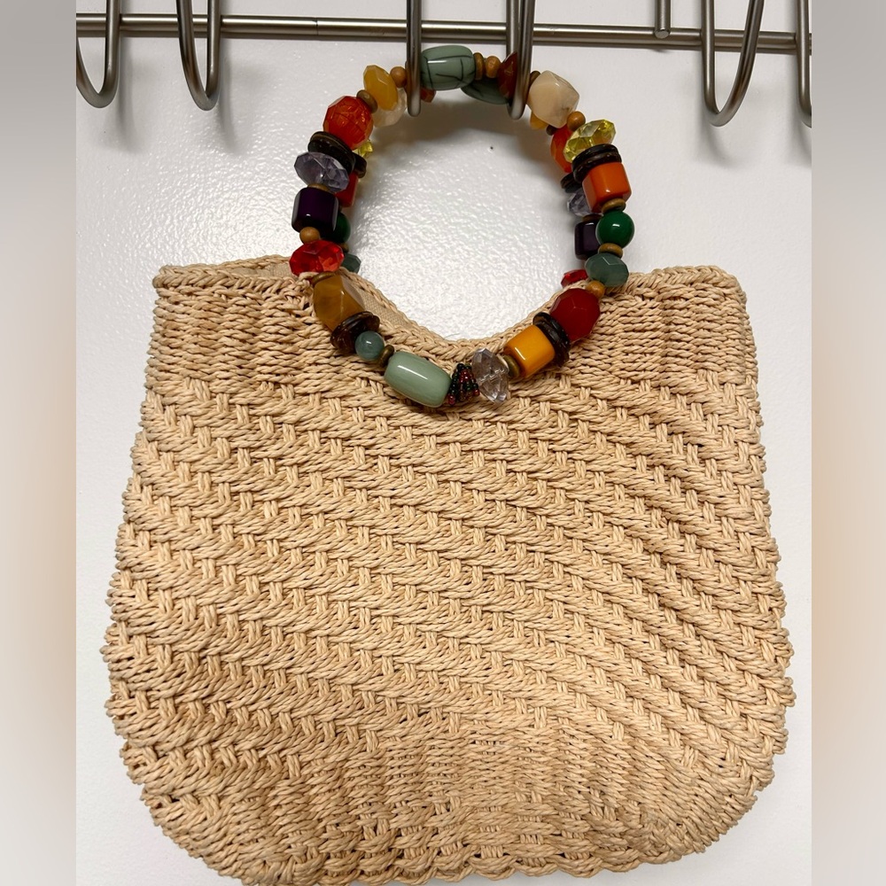 Cappelli Straworld Small Woven Purse Chunky Bead Handle